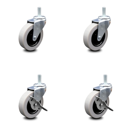 Service Caster 3 Inch Thermoplastic Wheel 1/2 Inch Threaded Stem Caster Set with 2 Brakes SCC SCC-TS05S310-TPRS-121315-2-SLB-2